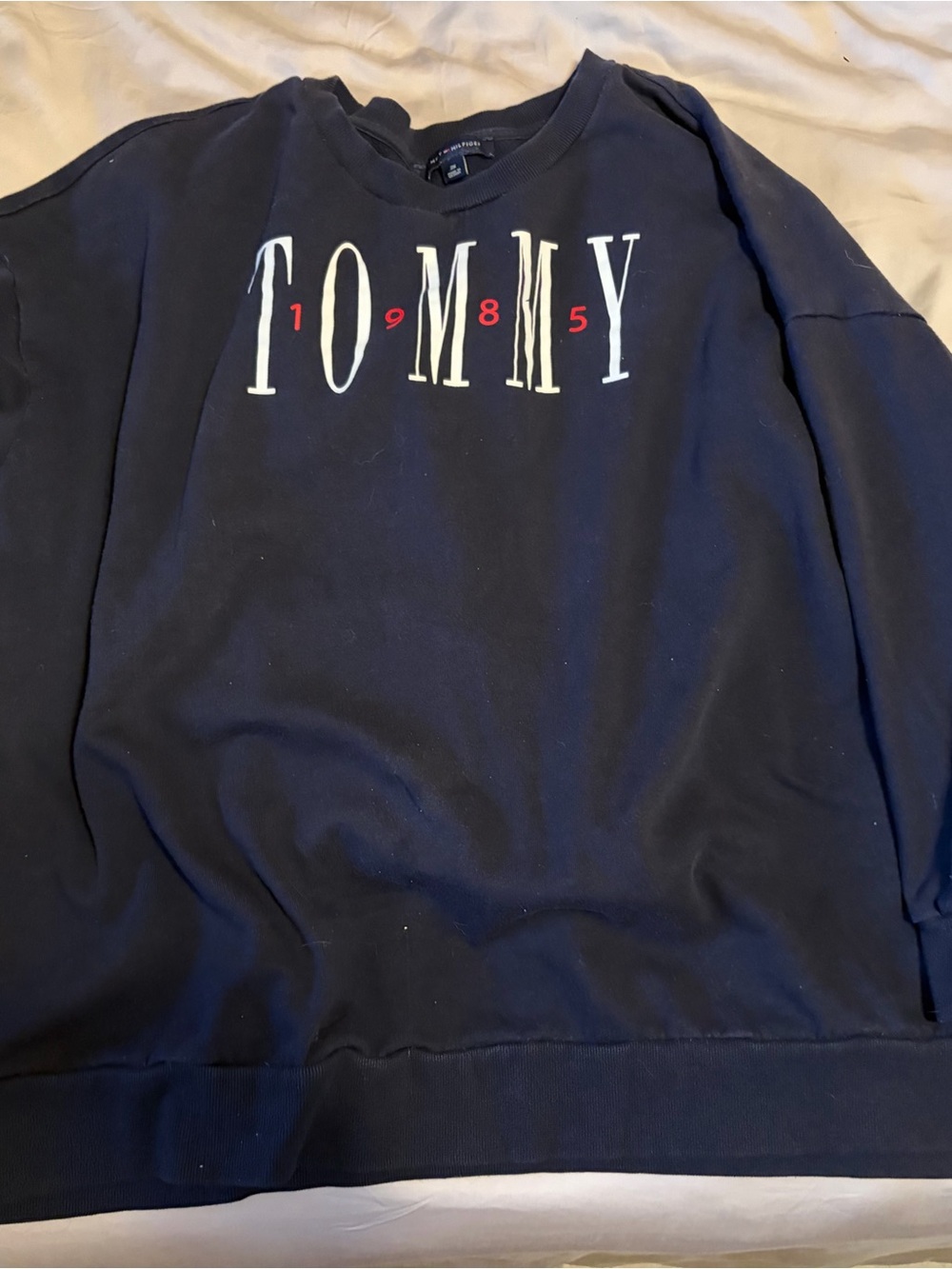Tommy Hilfiger Navy Crewneck Sweatshirt with White Logo - Picture 1 of 5